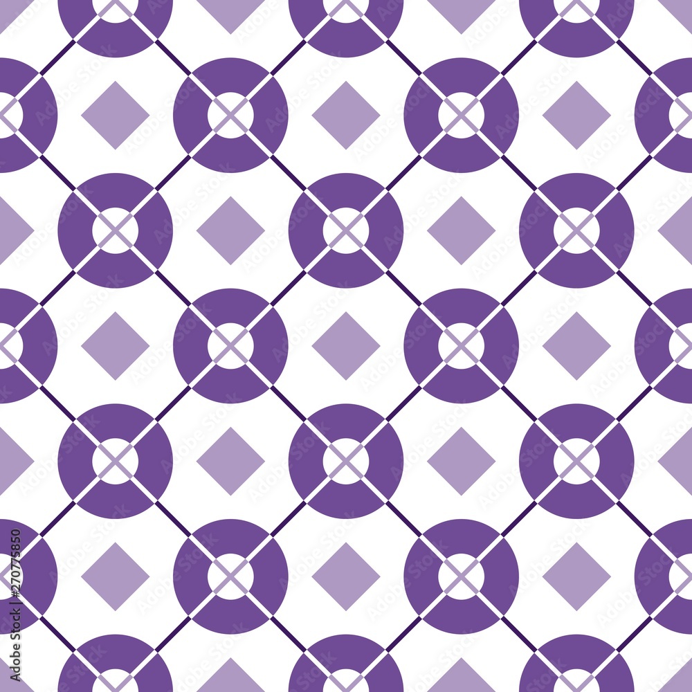 Seamless pattern with violet dots, squares and diagonal lines. Vector geometric ornament. Seamless pattern with violet dots, squares and diagonal lines. Vector geometric ornament.