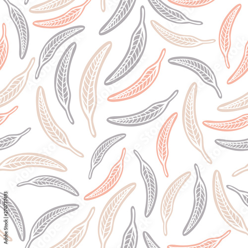Hand drawn autumn inspired Gum leaves Vector Seamless Vector illustration in orange, greys and browns