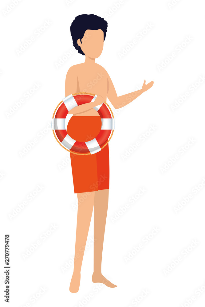 young man with swimsuit and float character young man with swimsuit and float character