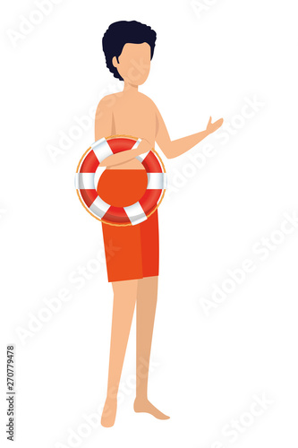 young man with swimsuit and float character © Gstudio