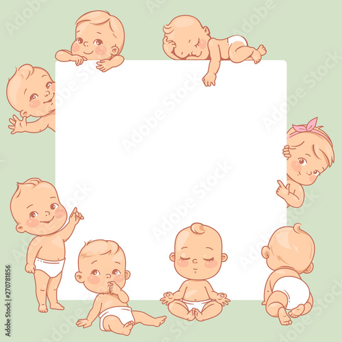 Cute little babies near blank text frame.