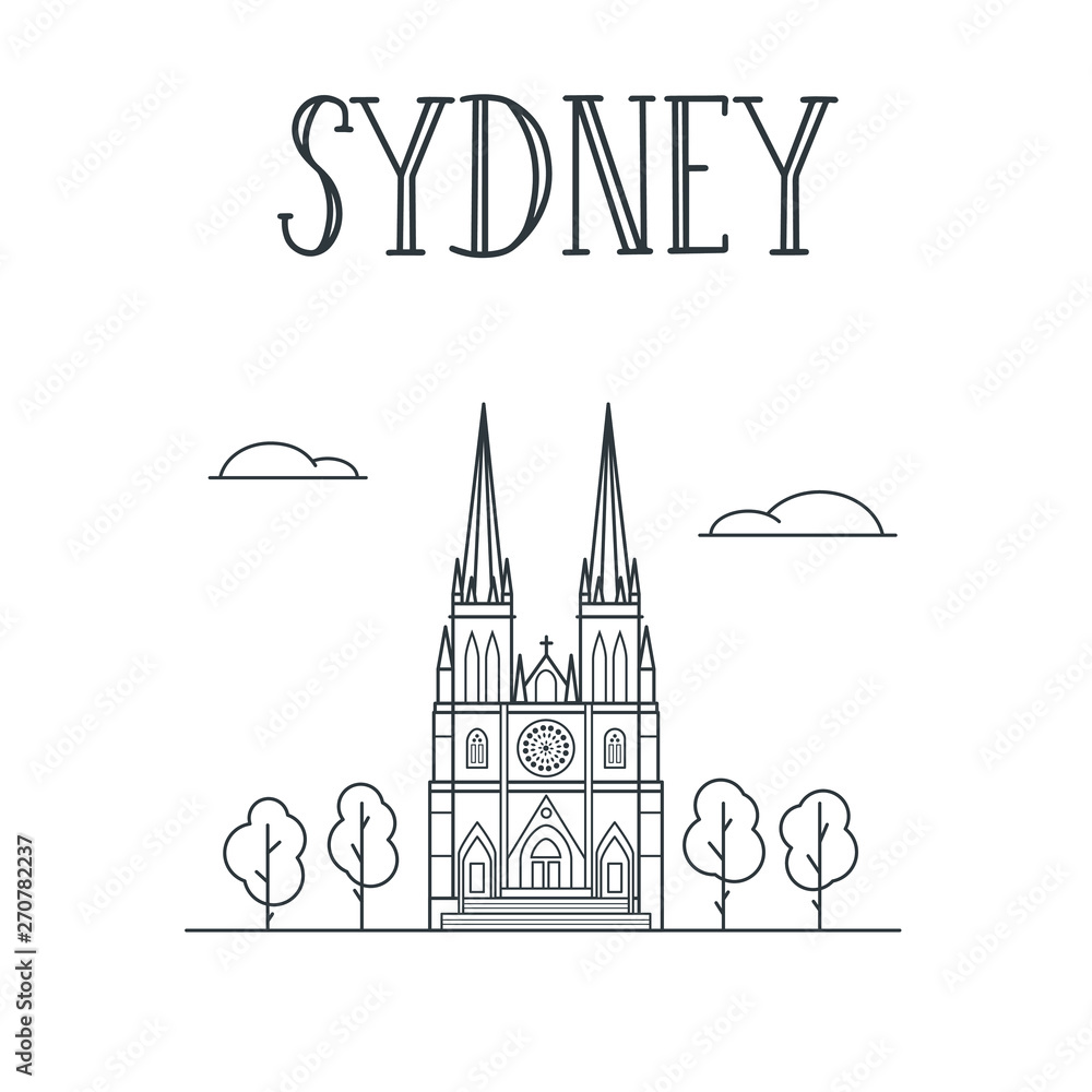 Sydney city church line art illustration.