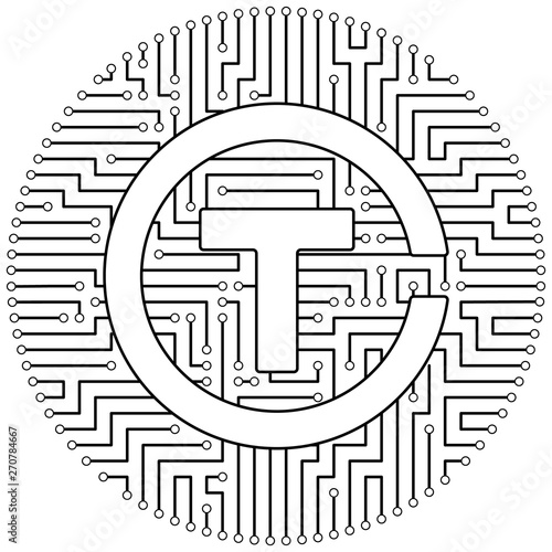 Trezarcoin - cryptocurrency coin. Vector thin line design single isolated icon. Lineart illustration on white background