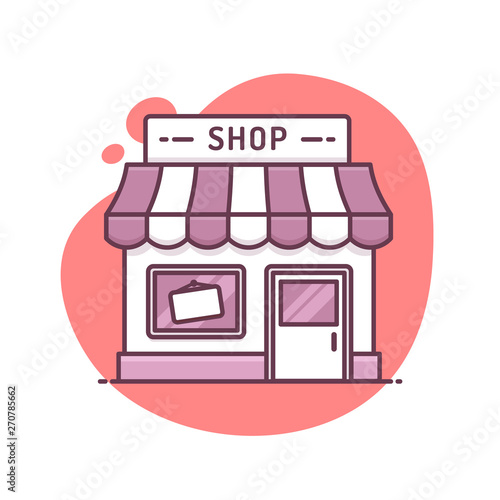 Shop building icon in mono line art style vector illustration