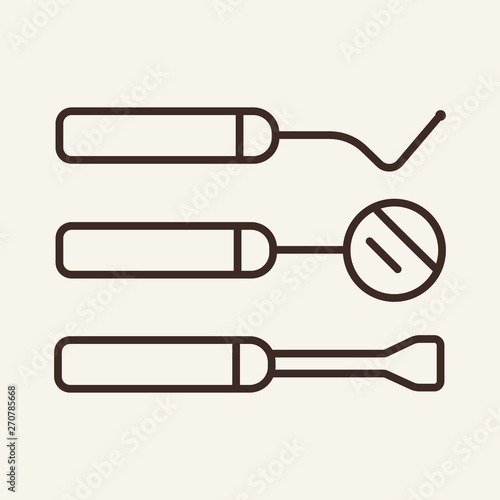 Dental instruments line icon. Mirror, broach, tool. Stomatology concept. Vector illustration can be used for topics like dentist, dental work, treatment