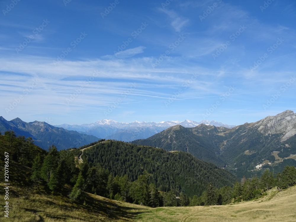 view of the Alps of the Val Vigezzo near the village of Santa Maria Maggiore, Piedmont, Italy - August 2018