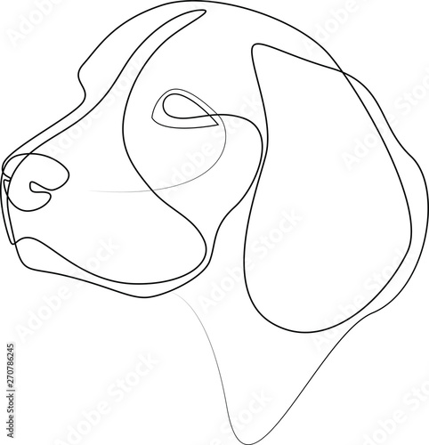 Continuous line Beagle. Single line minimal style dog vector illustration. Portrait