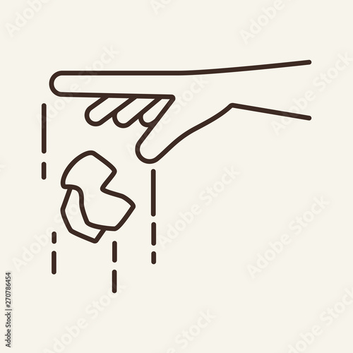 Hand throwing litter line icon. Hand, trash, recycling. Environmental pollution concept. Vector illustration can be used for topics like environment, ecology, environmental defect, recycling