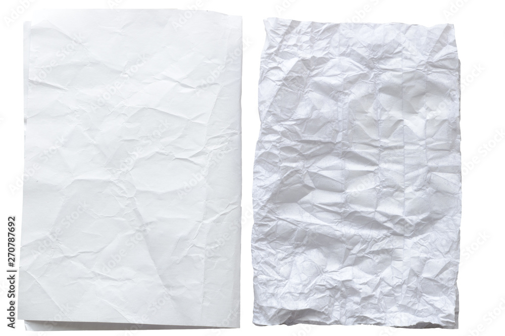 Two different crumpled sheets of paper isolated on white Two different crumpled sheets of paper isolated on white