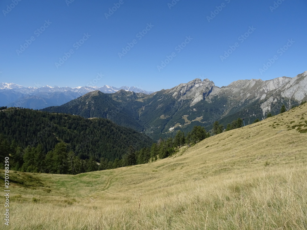 view of the Alps of the Val Vigezzo near the village of Santa Maria Maggiore, Piedmont, Italy - August 2018