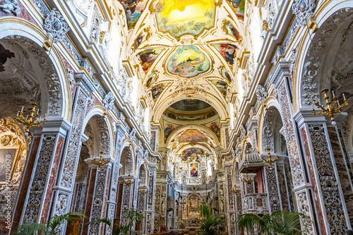 Interiors of the Church of the Gesu (Chiesa del Gesu) or Casa Professa. One of the most important Baroque churches in the Italian city of Palermo and in all of Sicily photo