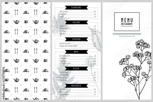 Vintage menu design with astilbe, craspedia, blue eryngo, lagurus, cotton, gypsophila