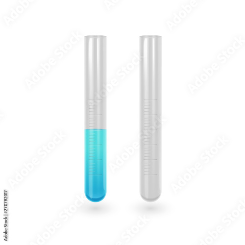 Science test tube icon set. Test tubes with blue liquid, empty and full test tubes. Illustration of test tubes in Realistic style. Vector EPS 10 illustration