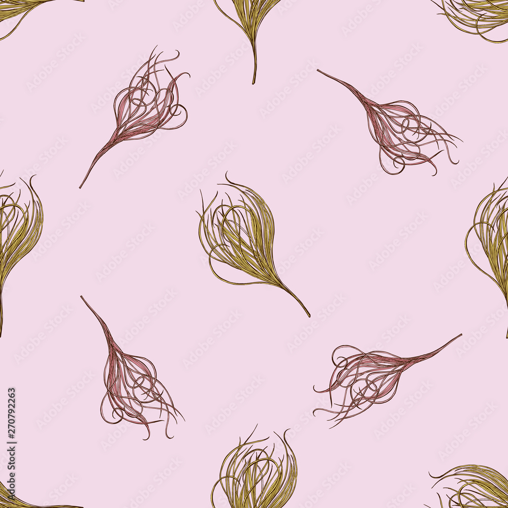 Seamless pattern with hand drawn colored feather grass Seamless pattern with hand drawn colored feather grass