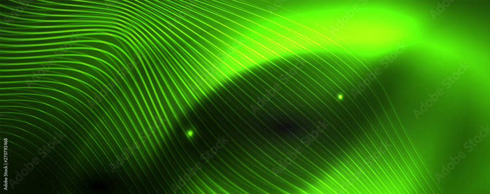 Smoky glowing waves in the dark. Dark abstract background with neon color light and wavy lines. Vector Smoky glowing waves in the dark. Dark abstract background with neon color light and wavy lines. Vector