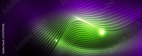 Neon vector wave lines abstract background, magic futuristic techno design