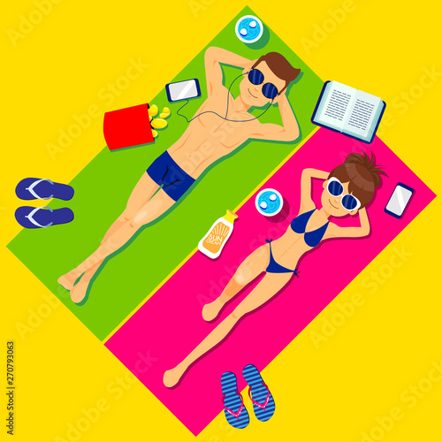 Young couple sunbathing and relaxing