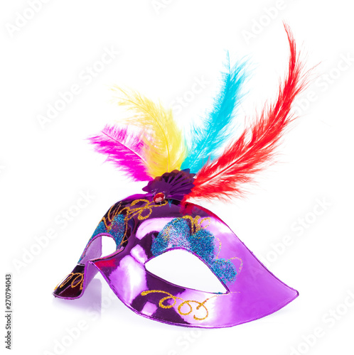 carnival mask with feathers isolated on a white background