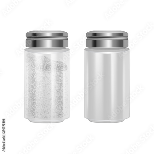 The Salt shaker. Baking and cooking ingredient. Realistic vector illustration. salt grinder, shaker or mill, side view, colorful illustration Food seasoning. Kitchen utensils