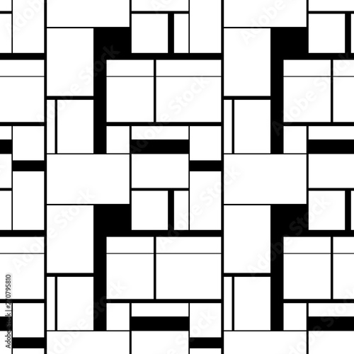 Black and white painting in Piet Mondrian's style, seamless pattern