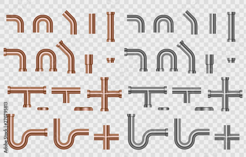 Sewer pipes and fittings. Set isolated on a transparent background