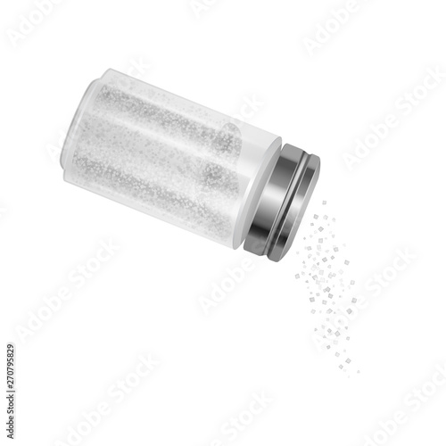 The Salt shaker. Baking and cooking ingredient. Realistic vector illustration. salt grinder, shaker or mill, side view, colorful illustration Food seasoning. Kitchen utensils