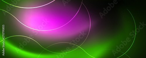 Shiny neon lines template - northern lights glowing blur lines. Futuristic style glow neon 80s disco club or night party techno template