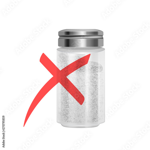 The crossed out Salt shaker, harm to health cause of excessive consumption of salt, Concept- diet, Vector illustration of The Salt shaker