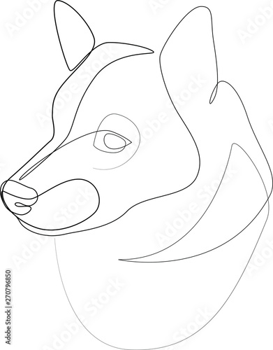 Continuous line Shiba Inu. Single line minimal style dog vector illustration. Portrait