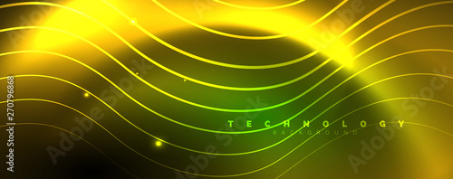 Shiny neon lines template - northern lights glowing blur lines. Futuristic style glow neon 80s disco club or night party techno template