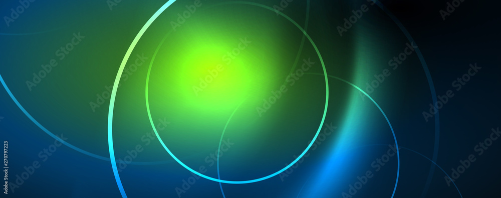 Trendy neon blue abstract design with waves and circles. Neon light glowing effect. Abstract digital background. Trendy neon blue abstract design with waves and circles. Neon light glowing effect. Abstract digital background.