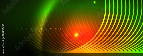 Shiny neon lines template - northern lights glowing blur lines. Futuristic style glow neon 80s disco club or night party techno template