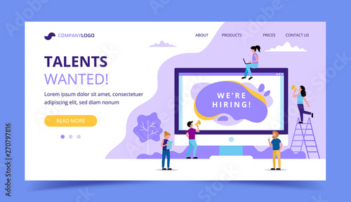 Hiring landing page. Concept illustrations for human resources, hiring process, vacancies, recruitment department.