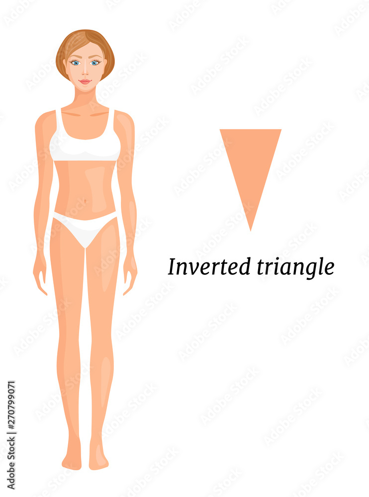 Type of female figure inverted triangle. Vector illustration in