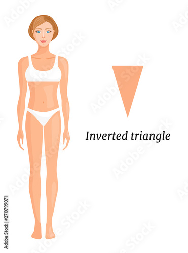 Type of female figure inverted triangle. Vector illustration in cartoon  style with body shapes. Silhouette of a beautiful girl with broad shoulders  and narrow hips. Stock Vector