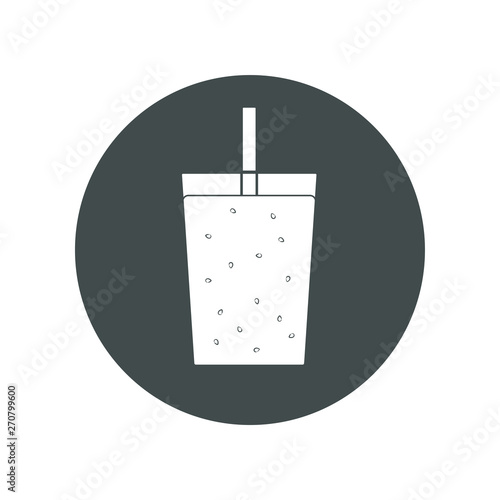 Vector icon of smoothie, milk shake, fresh in a glass with straw. Trasparent, no fill on cup. Isolated in circle.