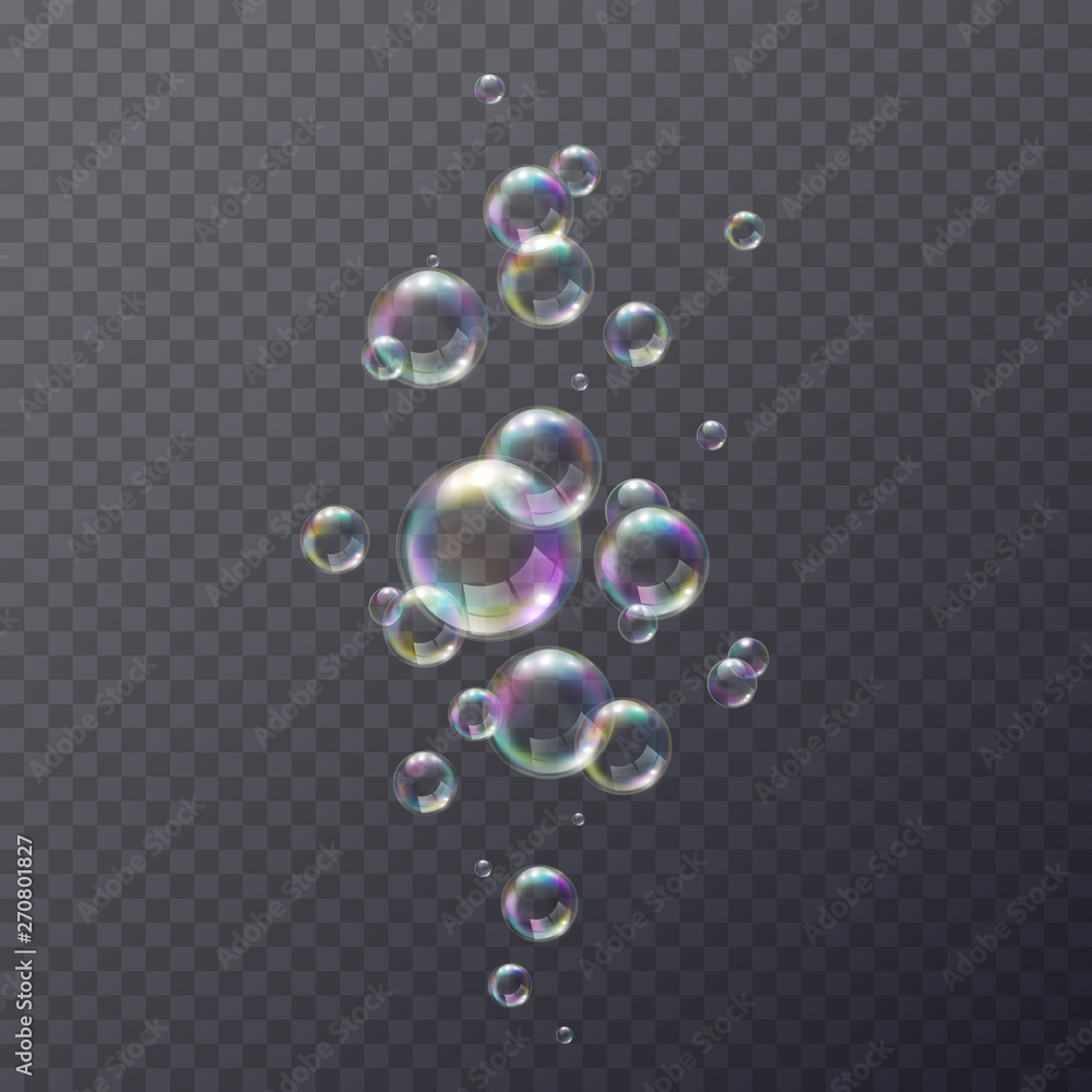 Soap bubble with rainbow colors isolated on transparent background. Realistic vector water foam elements set. Colorful iridescent balls or spheres template. Soap bubble with rainbow colors isolated on transparent background. Realistic vector water foam elements set. Colorful iridescent balls or spheres template.
