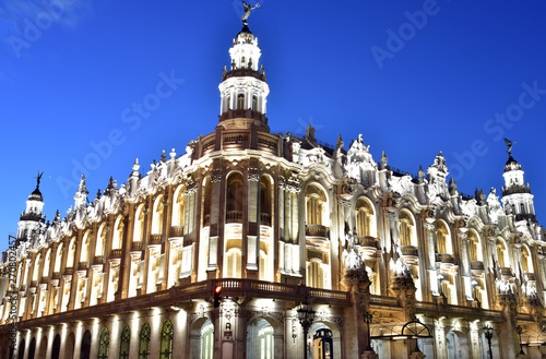Teatro Nacional, Grand Theatre de Habana , Great Theater of Havana at night, in the rain Havana, Cuba