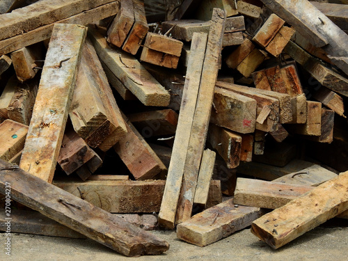 pile of old wood in construction site