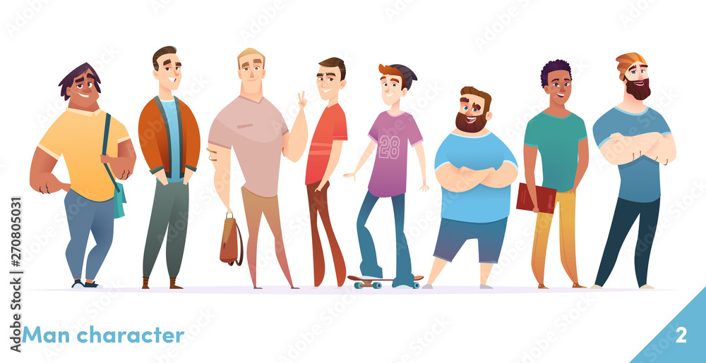People Character Design Collection Modern Cartoon Flat Style Males Or Manegers Stand Together Young Professional Males Poses Stock Vector Adobe Stock