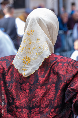 Obraz na plátně Fascinating beauty of the traditional sardinian costumes, still worn in villages across the island