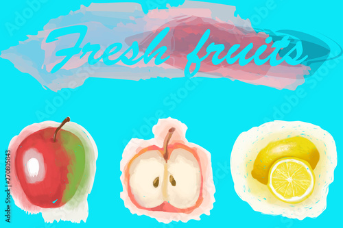 Fototapeta Naklejka Na Ścianę i Meble -  Eco food menu background. Watercolor hand drawn fruits. Vector illustration