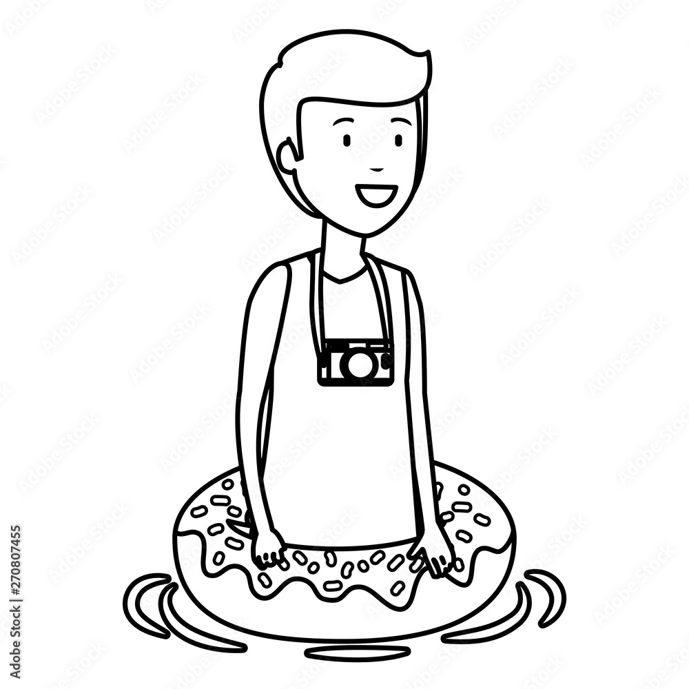 young man with swimsuit and float donut