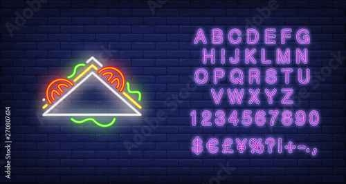 Club sandwich neon sign. Glowing club sandwich. Food concept. Night bright advertisement. Vector illustration in neon style for night snack bar or restaurant.