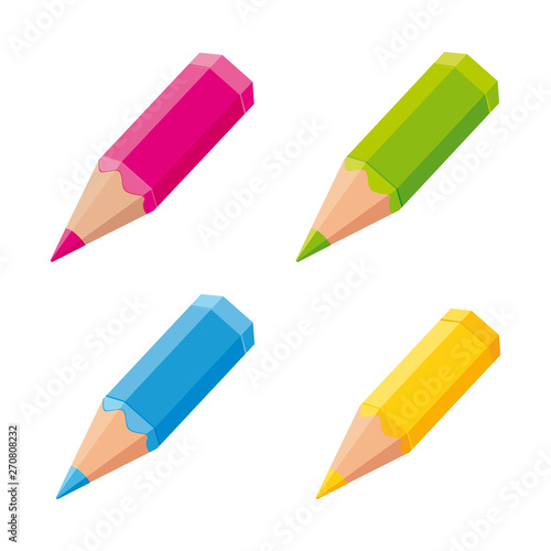 Cute colored pencils. Vector icons set.