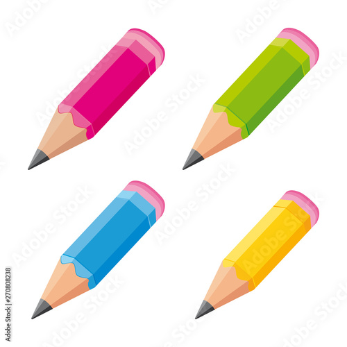 Cute colorful pencils. Vector icons set.