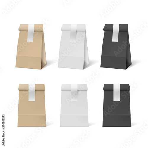 3D White, Black And Brown Paper Bag With Stickers Set