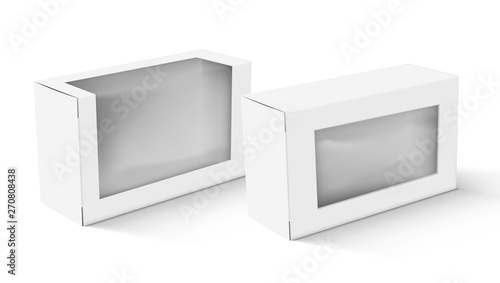 Realistic White Blank Cardboard Take Away Box Packaging With Plastic Window