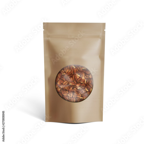 Blank Brown Paper Bag With Coffee Beans In Transparent Window