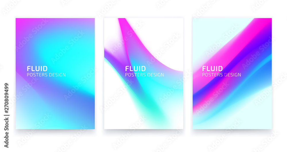 Trendy colorful posters set design, fluid geometric abstract shapes